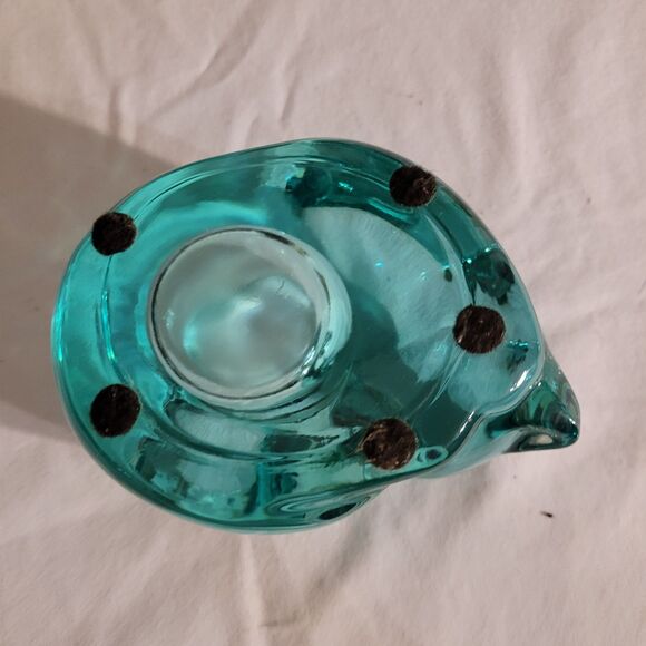 Aquamarine glass Indian Glass Co Sleeping Cats tealight candle holder - Picture 7 of 8